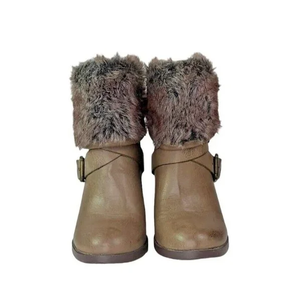 Just Fab Boots Womens Size 9 Ankle Boots Mckinley Taupe Faux Fur Trim Br… - Picture 3 of 8